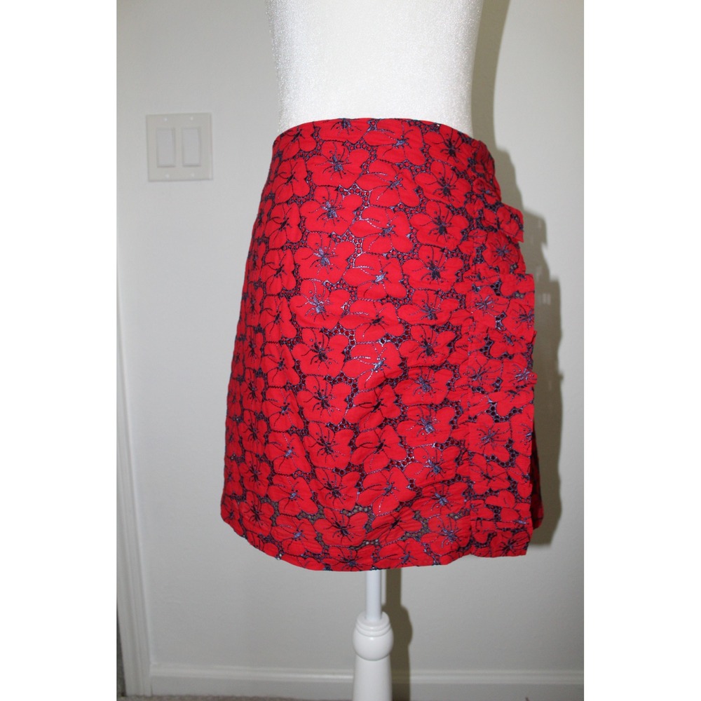 JUN &‎ IVY Red Floral Eyelet Lace Wrap Skirt Women Size Medium